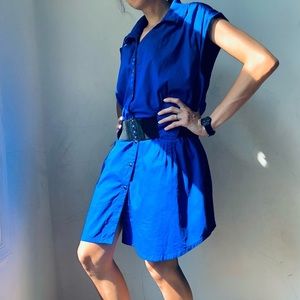 ASHLEY STEWARD Royal Blue Cotton Cutout Shirtdress Size 22